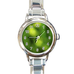 Green Vibrant Abstract No3 Round Italian Charm Watch by DimitriosArt