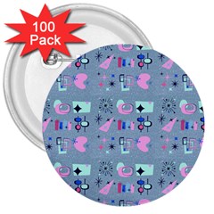 50s Diner Print Blue 3  Buttons (100 Pack)  by NerdySparkleGoth