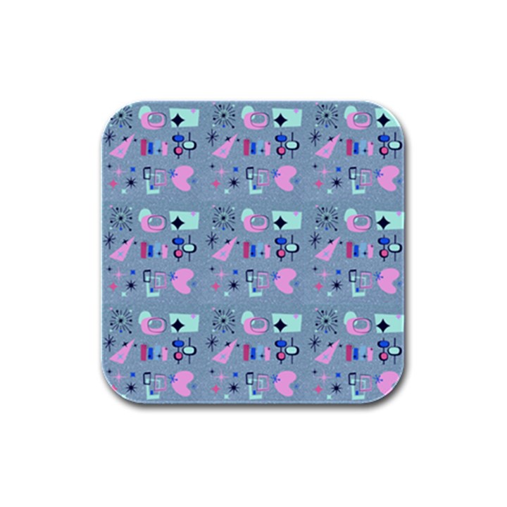 50s Diner Print Blue Rubber Square Coaster (4 pack)