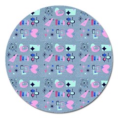 50s Diner Print Blue Magnet 5  (round) by NerdySparkleGoth