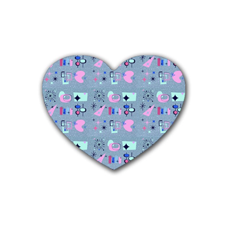 50s Diner Print Blue Rubber Heart Coaster (4 pack)