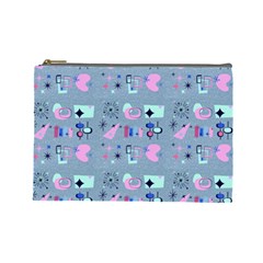 50s Diner Print Blue Cosmetic Bag (large) by NerdySparkleGoth