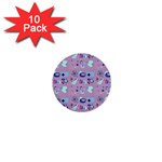 50s Diner Print Pink 1  Mini Buttons (10 pack)  Front