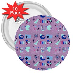 50s Diner Print Pink 3  Buttons (10 Pack)  by NerdySparkleGoth