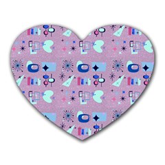 50s Diner Print Pink Heart Mousepads by NerdySparkleGoth