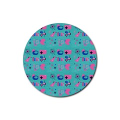 50s Diner Print Mint Green Rubber Round Coaster (4 Pack) by NerdySparkleGoth