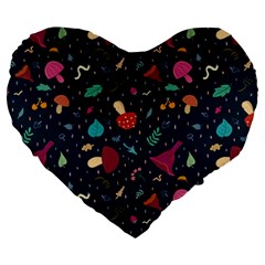 Bright Mushrooms Large 19  Premium Heart Shape Cushions by SychEva