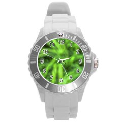 Green Abstract Stars Round Plastic Sport Watch (l) by DimitriosArt