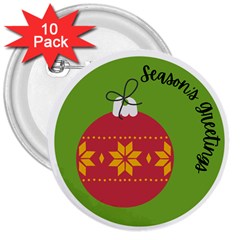 Seasons Greeting Christmas Ornament  3  Buttons (10 Pack) 