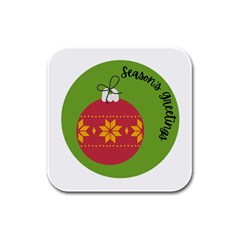 Seasons Greeting Christmas Ornament  Rubber Square Coaster (4 Pack) by mountainmushroomfamily