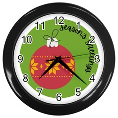 Seasons Greeting Christmas Ornament  Wall Clock (black) by mountainmushroomfamily