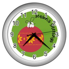 Seasons Greeting Christmas Ornament  Wall Clock (silver)