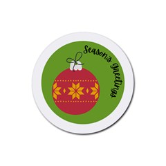 Seasons Greeting Christmas Ornament  Rubber Round Coaster (4 Pack) by mountainmushroomfamily