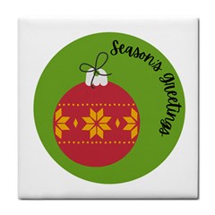 Seasons Greeting Christmas Ornament  Tile Coaster by mountainmushroomfamily