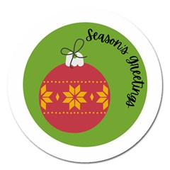 Seasons Greeting Christmas Ornament  Magnet 5  (round) by mountainmushroomfamily