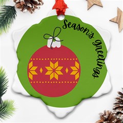 Seasons Greeting Christmas Ornament  Snowflake Ornament (two Sides) by mountainmushroomfamily