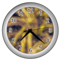 Yellow Abstract Stars Wall Clock (silver) by DimitriosArt