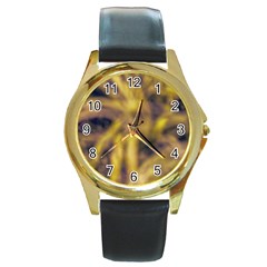 Yellow Abstract Stars Round Gold Metal Watch