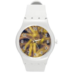 Yellow Abstract Stars Round Plastic Sport Watch (m) by DimitriosArt