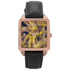 Yellow Abstract Stars Rose Gold Leather Watch  by DimitriosArt