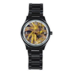 Yellow Abstract Stars Stainless Steel Round Watch by DimitriosArt