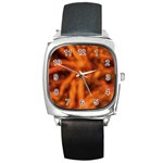 Red Abstract Stars Square Metal Watch Front