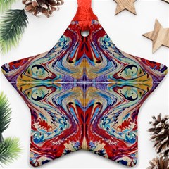 Red Feathers Ornament (star) by kaleidomarblingart