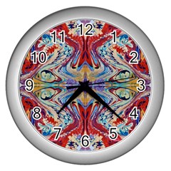 Red Feathers Wall Clock (silver) by kaleidomarblingart