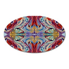 Red Feathers Oval Magnet by kaleidomarblingart