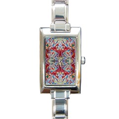 Red Feathers Rectangle Italian Charm Watch by kaleidomarblingart