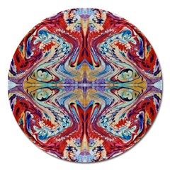 Red Feathers Magnet 5  (round) by kaleidomarblingart