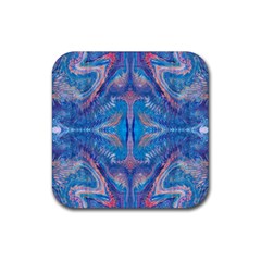 Blue Repeats Rubber Coaster (square) by kaleidomarblingart