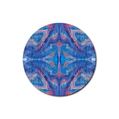 Blue Repeats Rubber Coaster (round) by kaleidomarblingart