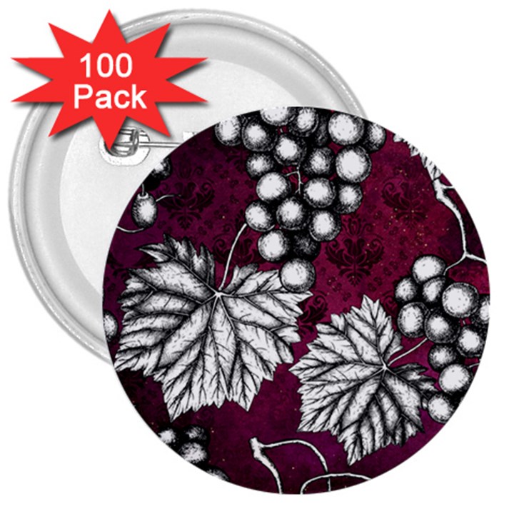 Grapes On Purple 3  Buttons (100 pack) 