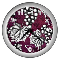 Grapes On Purple Wall Clock (silver) by Pixelchicken