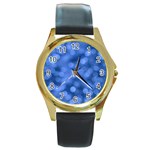 Light Reflections Abstract No5 Blue Round Gold Metal Watch Front