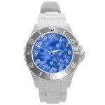 Light Reflections Abstract No5 Blue Round Plastic Sport Watch (L) Front