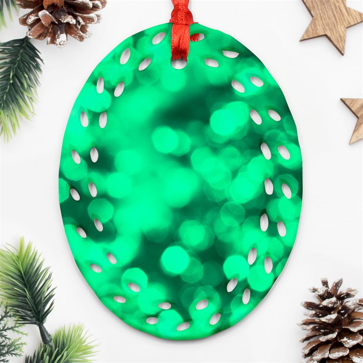 Light Reflections Abstract No10 Green Oval Filigree Ornament (Two Sides)