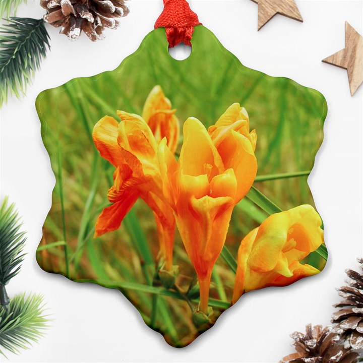 Orange On The Green Snowflake Ornament (Two Sides)