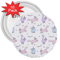 Unicorn Cats Pattern 2 3  Buttons (10 Pack)  by Littlebird