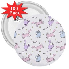 Unicorn Cats Pattern 2 3  Buttons (100 Pack)  by Littlebird