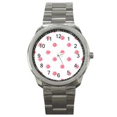 Lips Bubblegum Pattern Sport Metal Watch by Littlebird