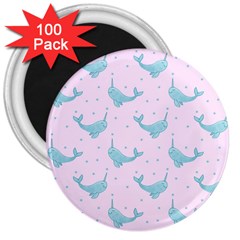 Narwales Stars  Pattern Pink 3  Magnets (100 Pack) by Littlebird