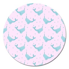 Narwales Stars  Pattern Pink Magnet 5  (round) by Littlebird