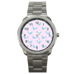 Narwales Stars  Pattern Pink Sport Metal Watch by Littlebird