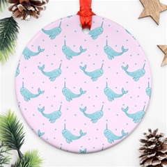 Narwales Stars  Pattern Pink Round Ornament (two Sides) by Littlebird