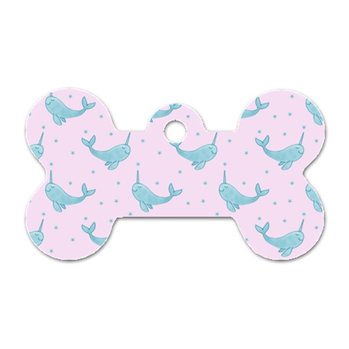 Narwales Stars  Pattern Pink Dog Tag Bone (One Side)