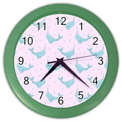 Narwales Stars  Pattern Pink Color Wall Clock by Littlebird