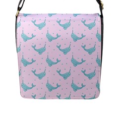 Narwales Stars  Pattern Pink Flap Closure Messenger Bag (l)