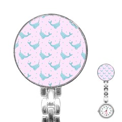 Narwales Stars  Pattern Pink Stainless Steel Nurses Watch by Littlebird